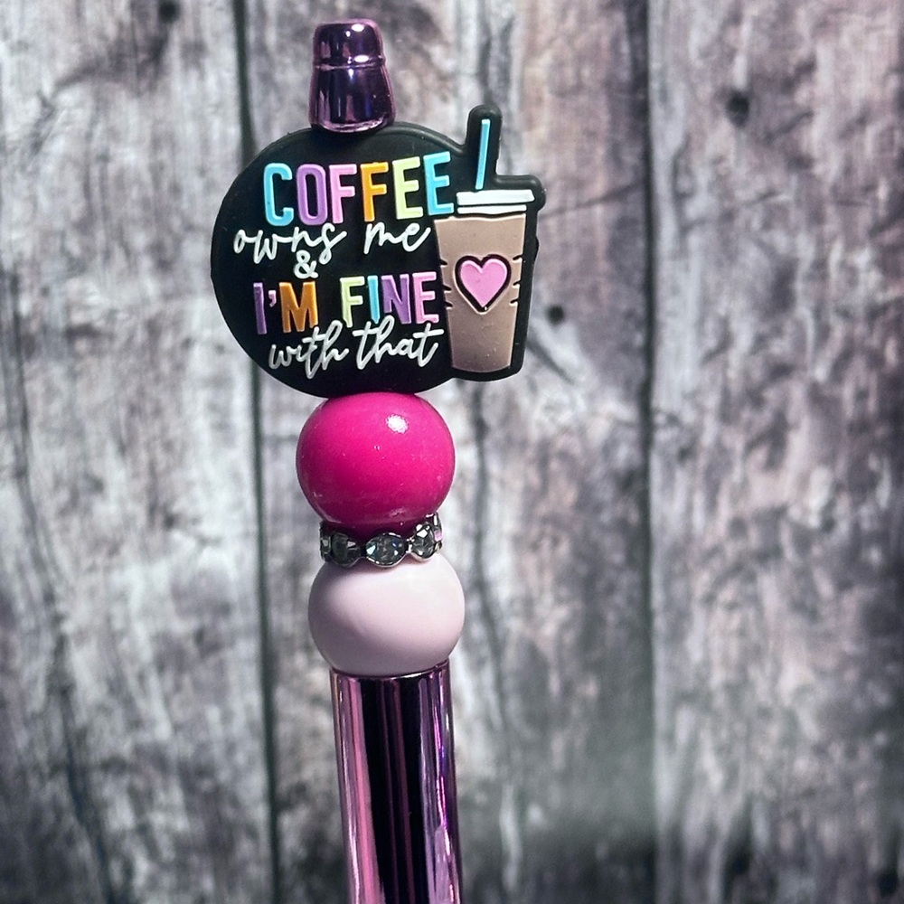 Pink and Black Coffee-Themed Pen